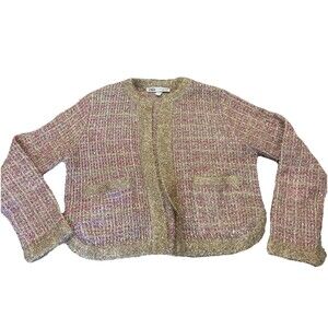 ZARA Women's Metallic Knit Blazer Gold Pink Shimmer Size Medium